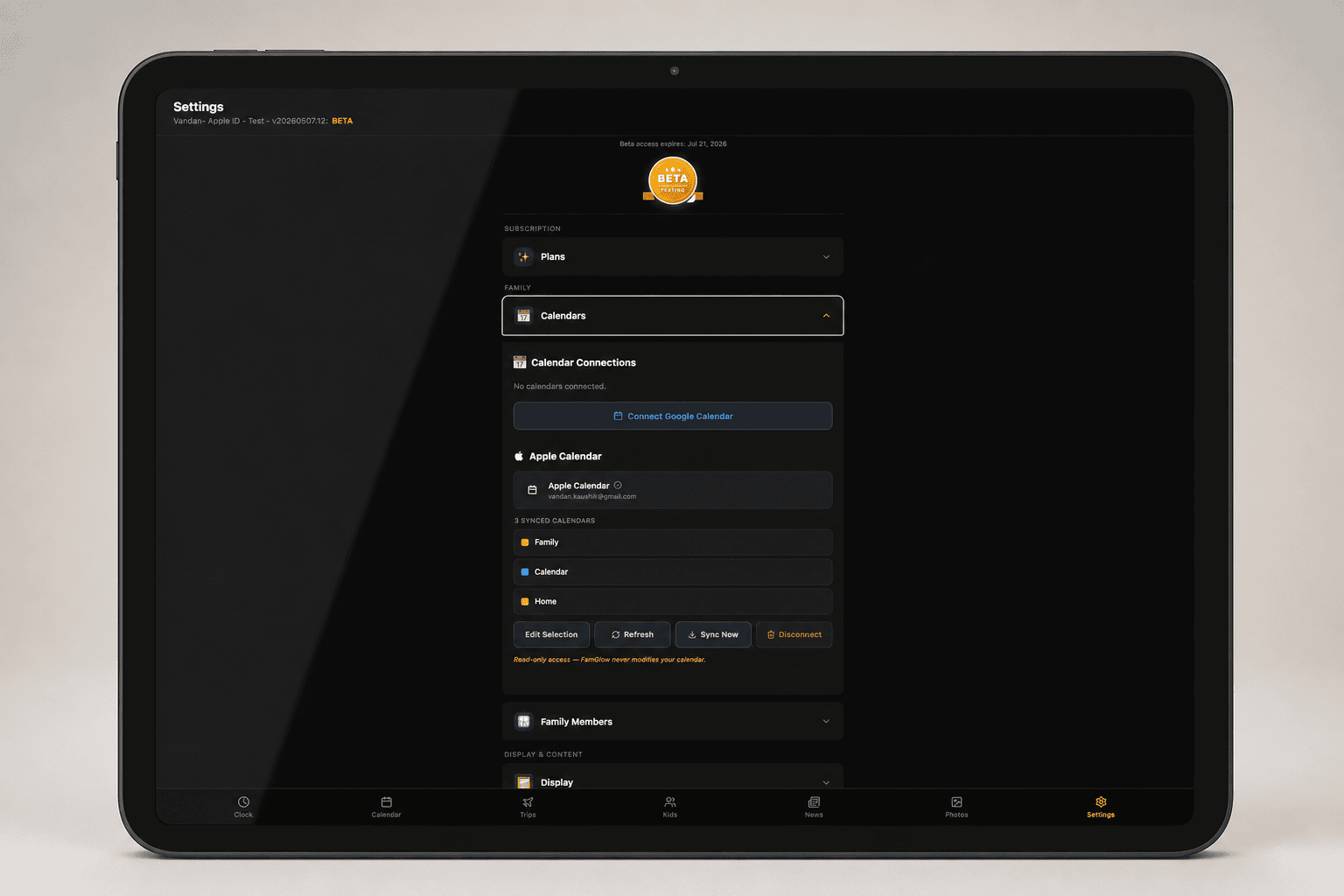 Calendar settings