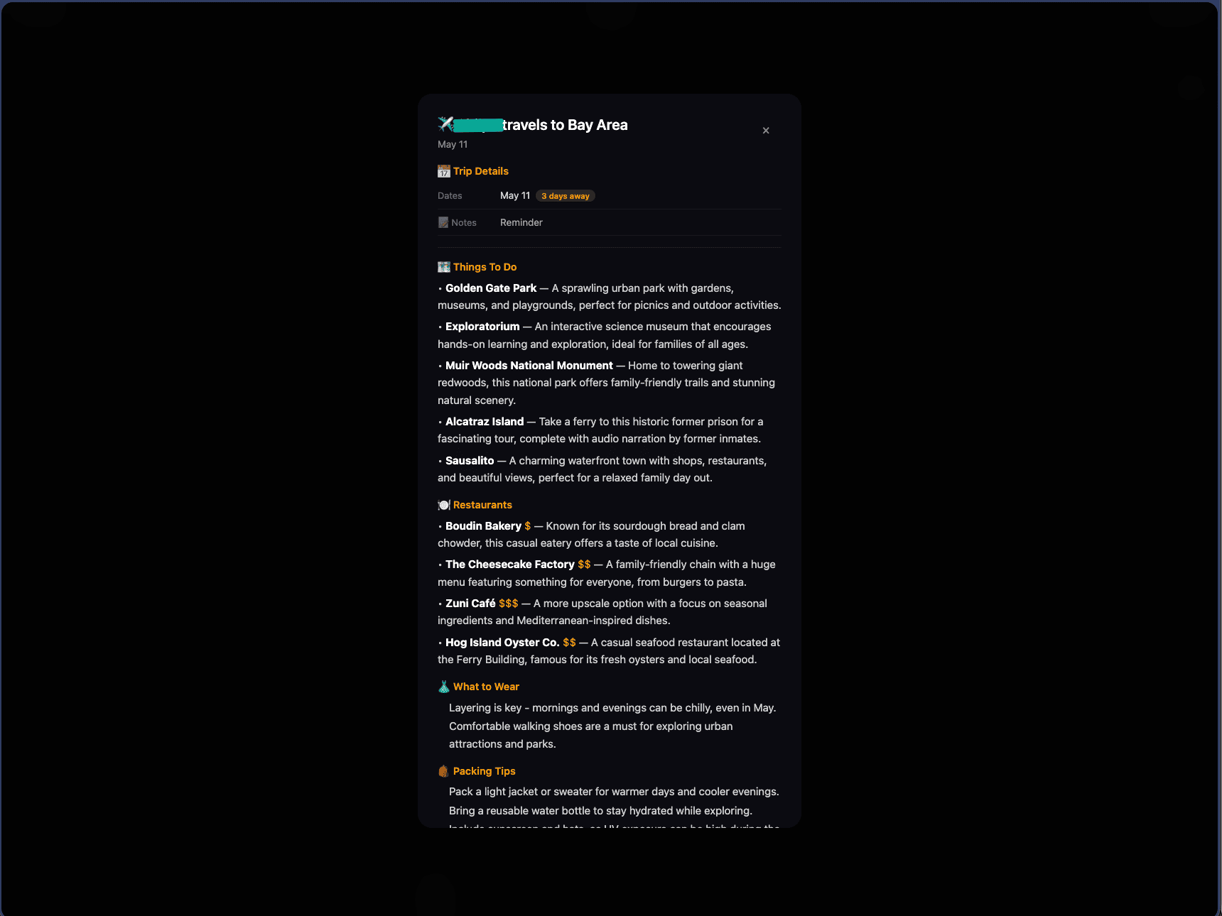 Trip page