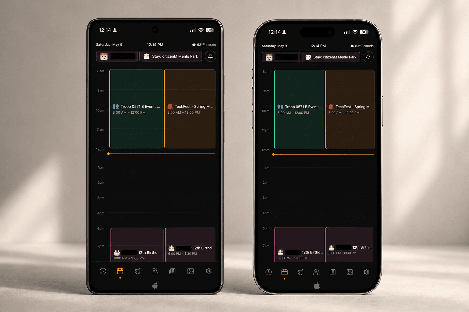 FamGlow running on iPhone and Android phone
